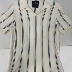 Hollister Cream Polo Shirt with Black Vertical Stripes